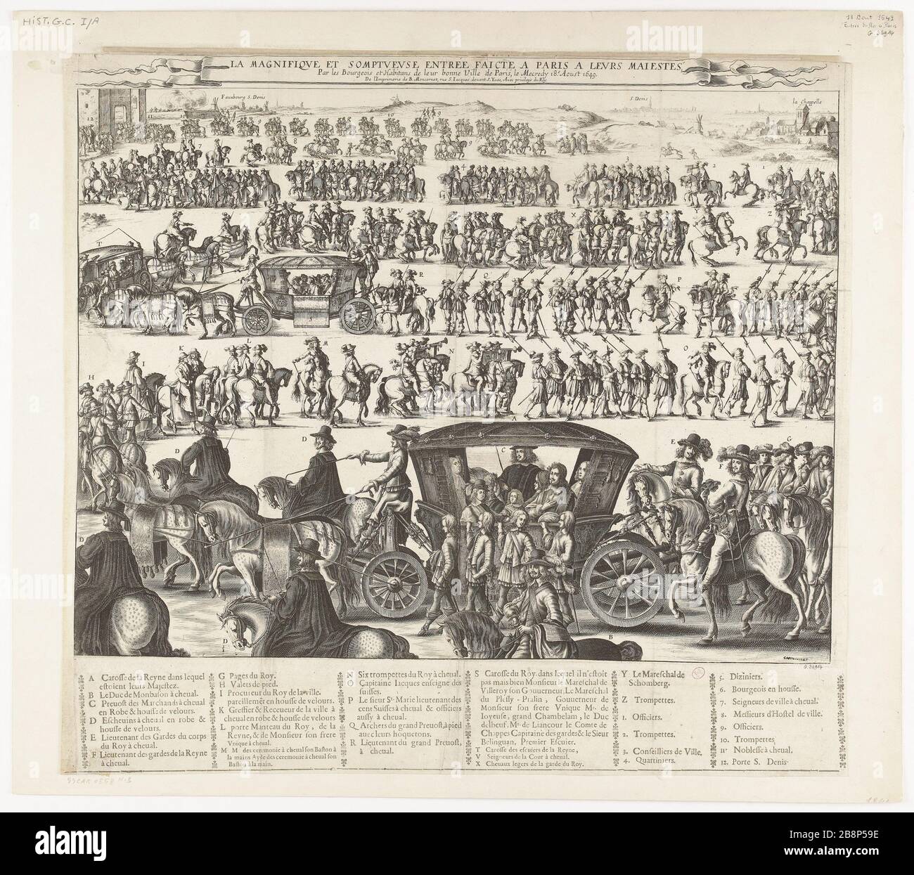 The magnificent and sumptuous entrance made Paris their Majesties August 18, 1649. Balthazar Moncornet (1600-1668). La magnifique et somptueuse entrée faite à Paris à leurs Majestés le 18 août 1649. Burin. Paris, musée Carnavalet. Stock Photo