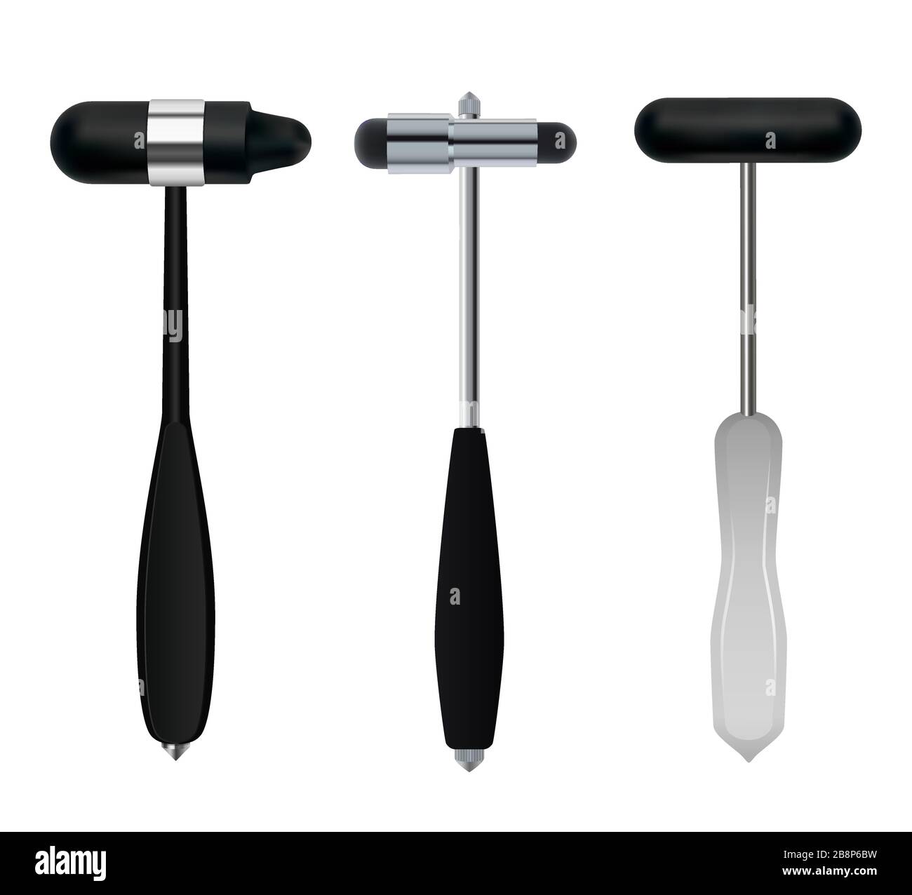 Neurological hammers. Set of medical instruments of neurologist used to