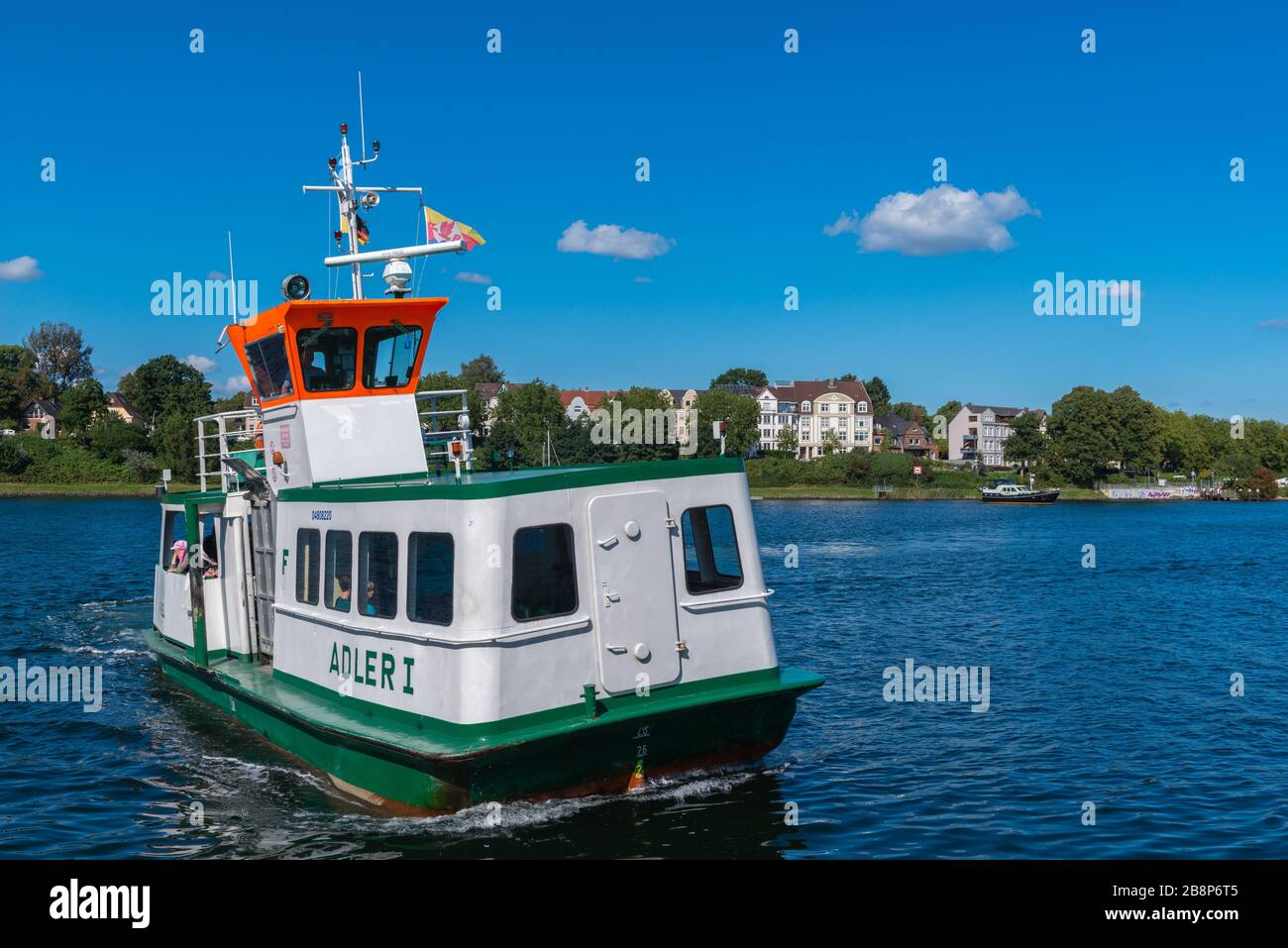 Foot passenger ferry across the Kiel Canal in Kiel-Holtenau, Kiel, capital of Schleswig-Holstein, North Germany, Central Europe Stock Photo