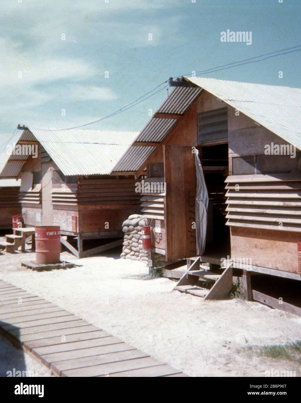 1968, Danang Airport, Vietnam, Two small buildings for US servicemen during the war. Stock Photo