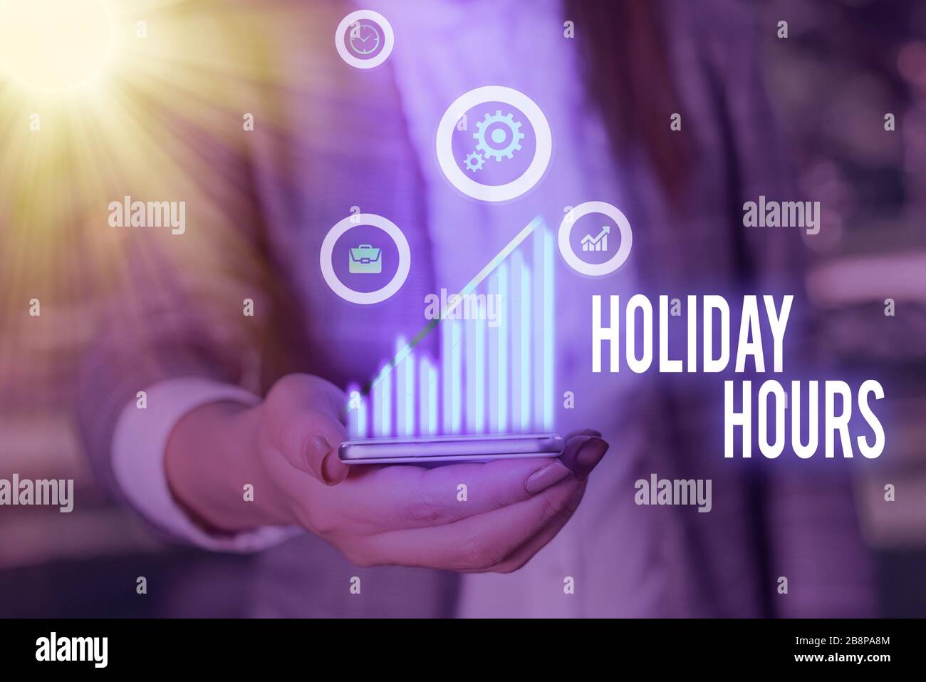 Writing note showing Holiday Hours. Business concept for employee