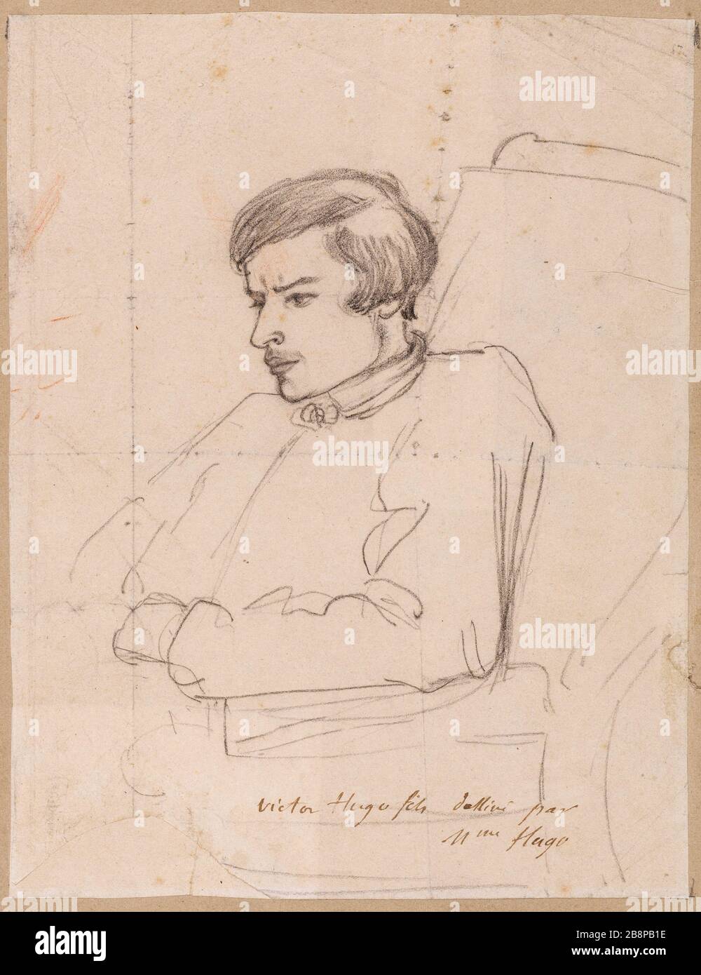 François-Victor Hugo's picture Adèle Hugo, née Foucher (1803-1868). Portrait de François-Victor Hugo. Crayon graphite sur papier. 2e quart du 19e siècle. Paris, Maison de Victor Hugo. Stock Photo
