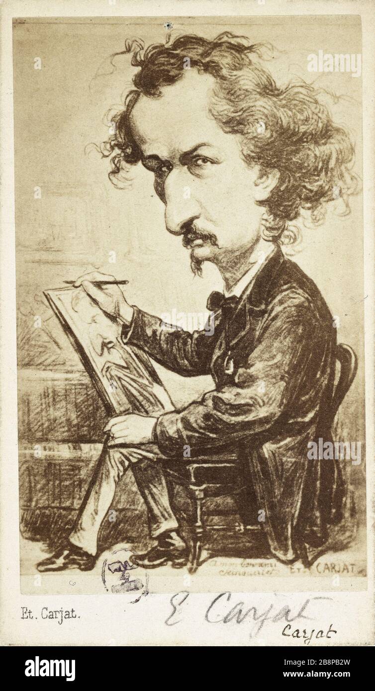 Card Of Etienne Carjat Self Portrait Drawing A Cartoon Etienne Carjat 18 1906 Carte De Visite D Etienne Carjat Autoportrait Dessinant Une Caricature Paris Musee Carnavalet Stock Photo Alamy