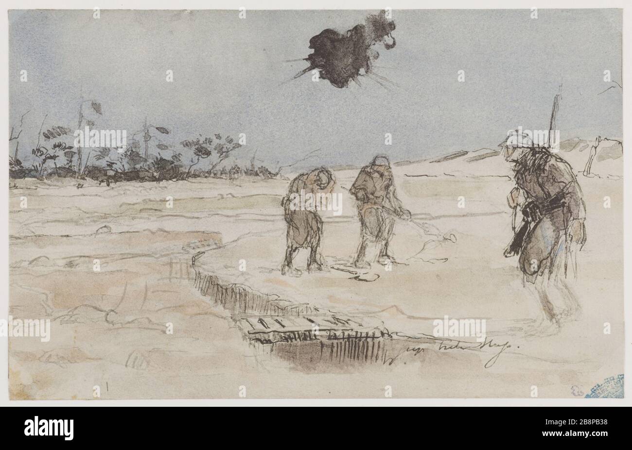 Sketches of the War 14/18 Georges Hugo (1868-1925). Guerre 1914-1918. Croquis exécuté pendant la guerre. Plume et lavis. Paris, Maison de Victor Hugo. Stock Photo