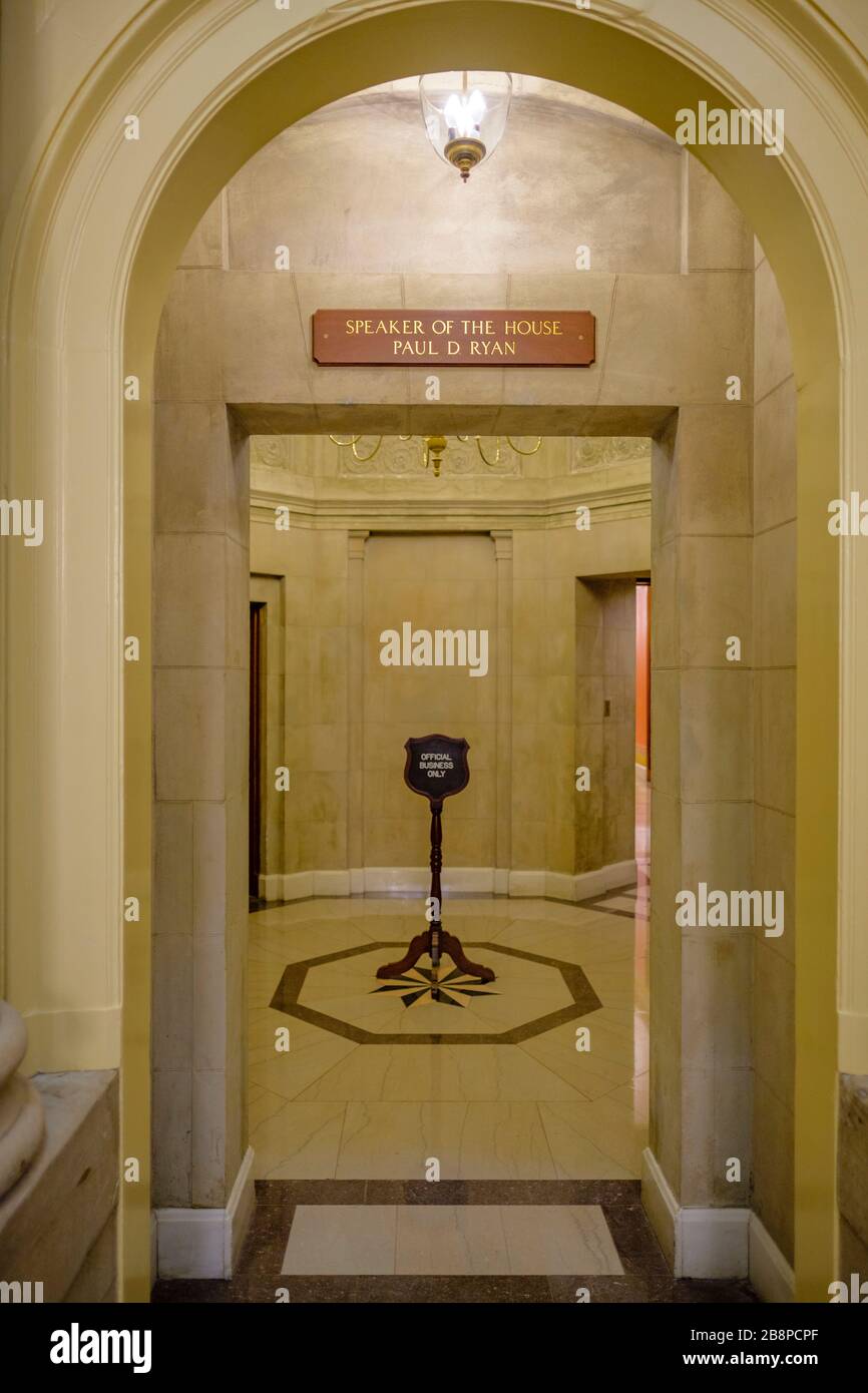 Entrance to the office of Paul Ryan, Speaker of the House, in the US Congress Capitol building, Washington, D.C., USA Stock Photo