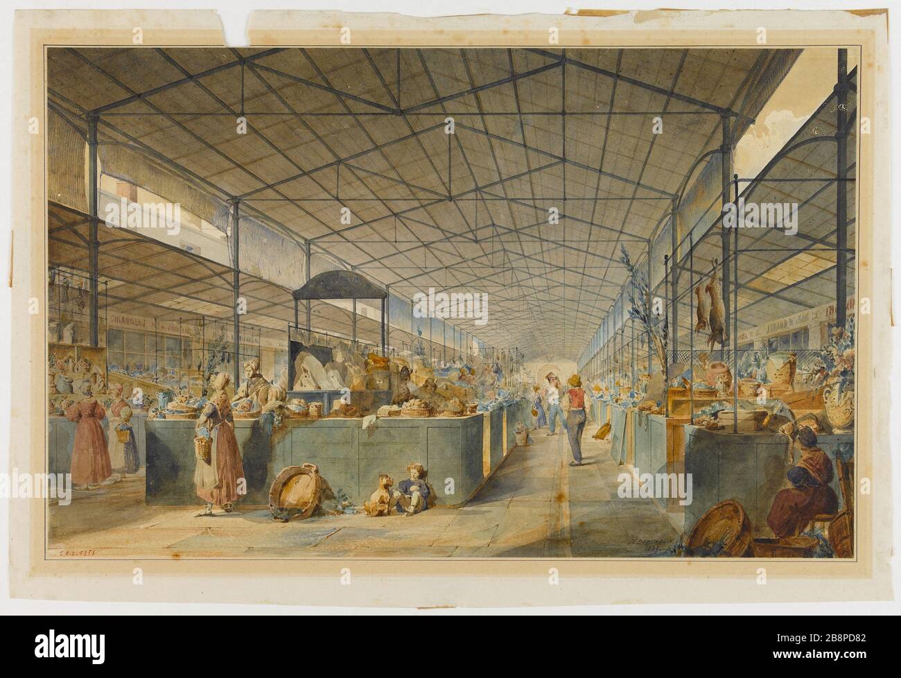 Interior old market Max Berthelin (1811-1877). Intérieur des anciennes Halles. Aquarelle sur trait. 1835. Paris, musée Carnavalet. Stock Photo