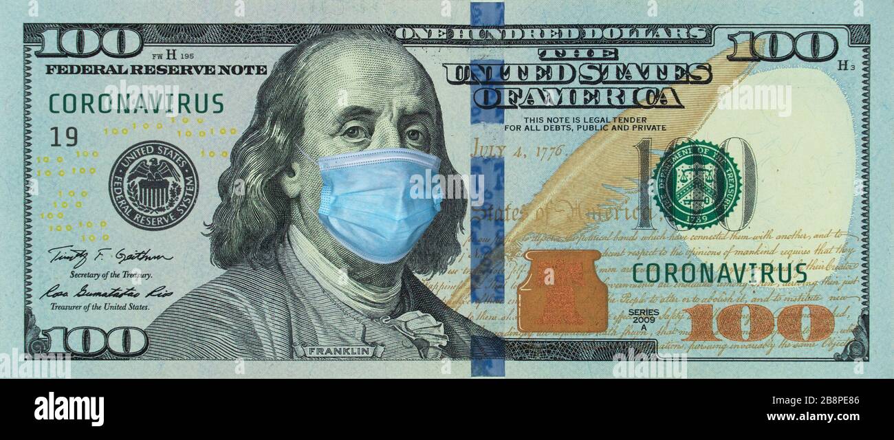 COVID-19 coronavirus in USA. American banknote Stock Photo