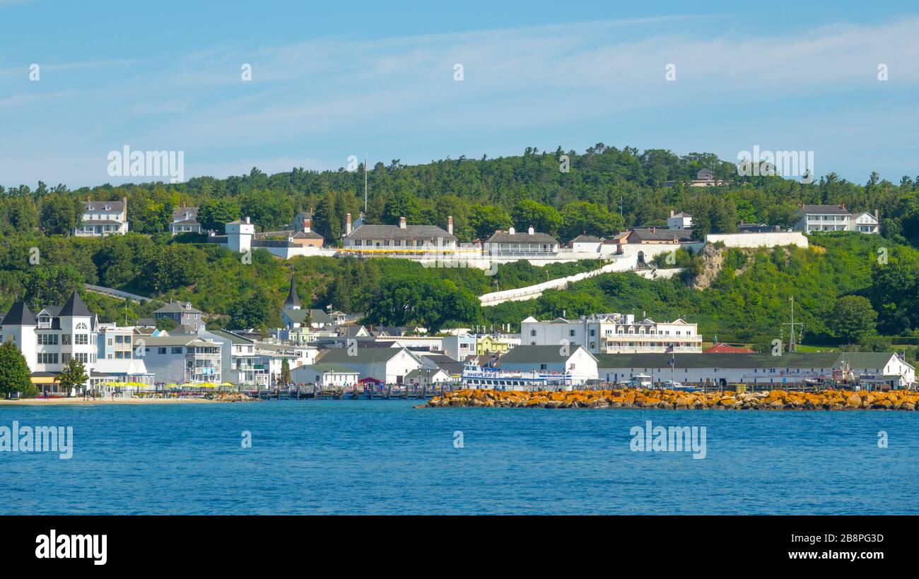 Michigan, Mackinac Island State Harbor. Historic Fort Mackinac in the