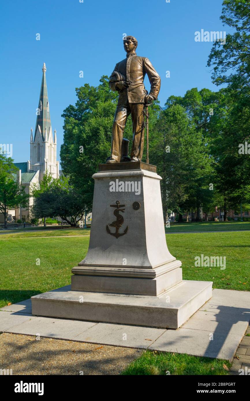 statue of Worth Bagley, the only U.S. Naval officer killed during the Spanish-American War and a native of Raleigh  a city in NC North Carolina and cu Stock Photo
