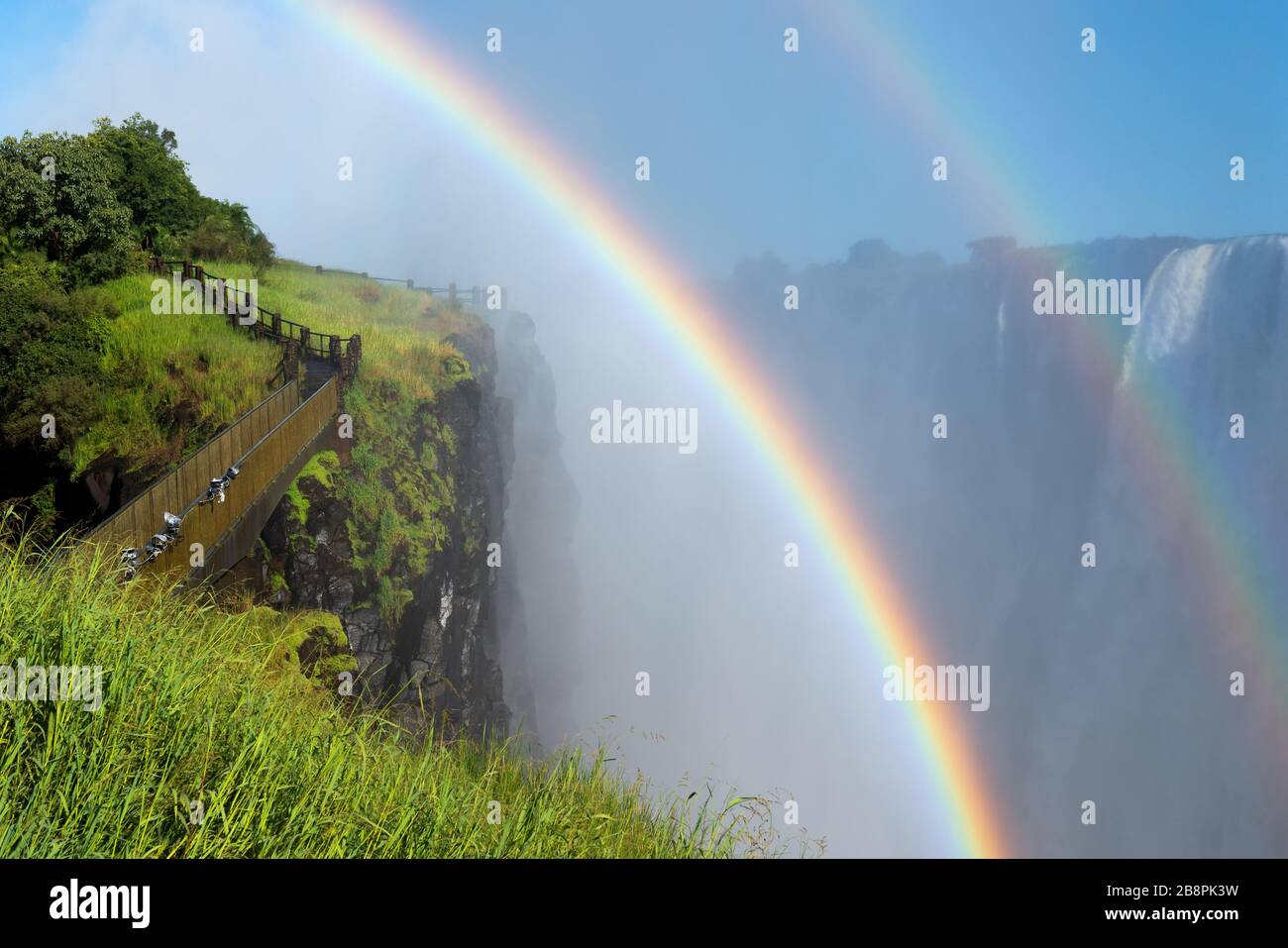 Knife Edge Bridge path near the cliff of Victoria Falls with double