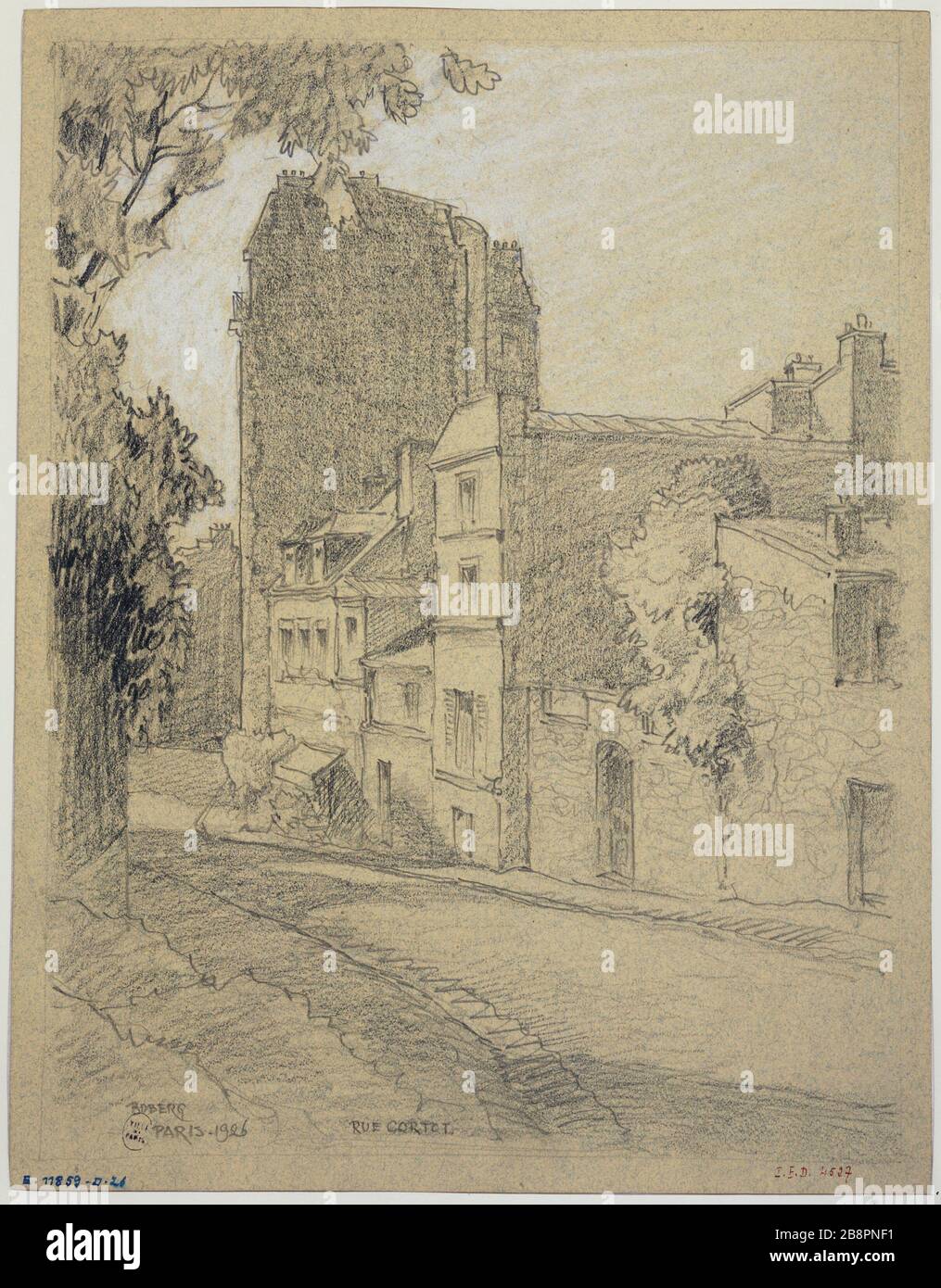 Rue Cortot, Montmartre, 1926 Gustave Ferdinand Boberg (1860-1946), architecte suédois. Rue Cortot, à Montmartre. Crayon rehaut de craie blanche. Paris (XVIIIème arr.), 1926. Paris, musée Carnavalet. Stock Photo