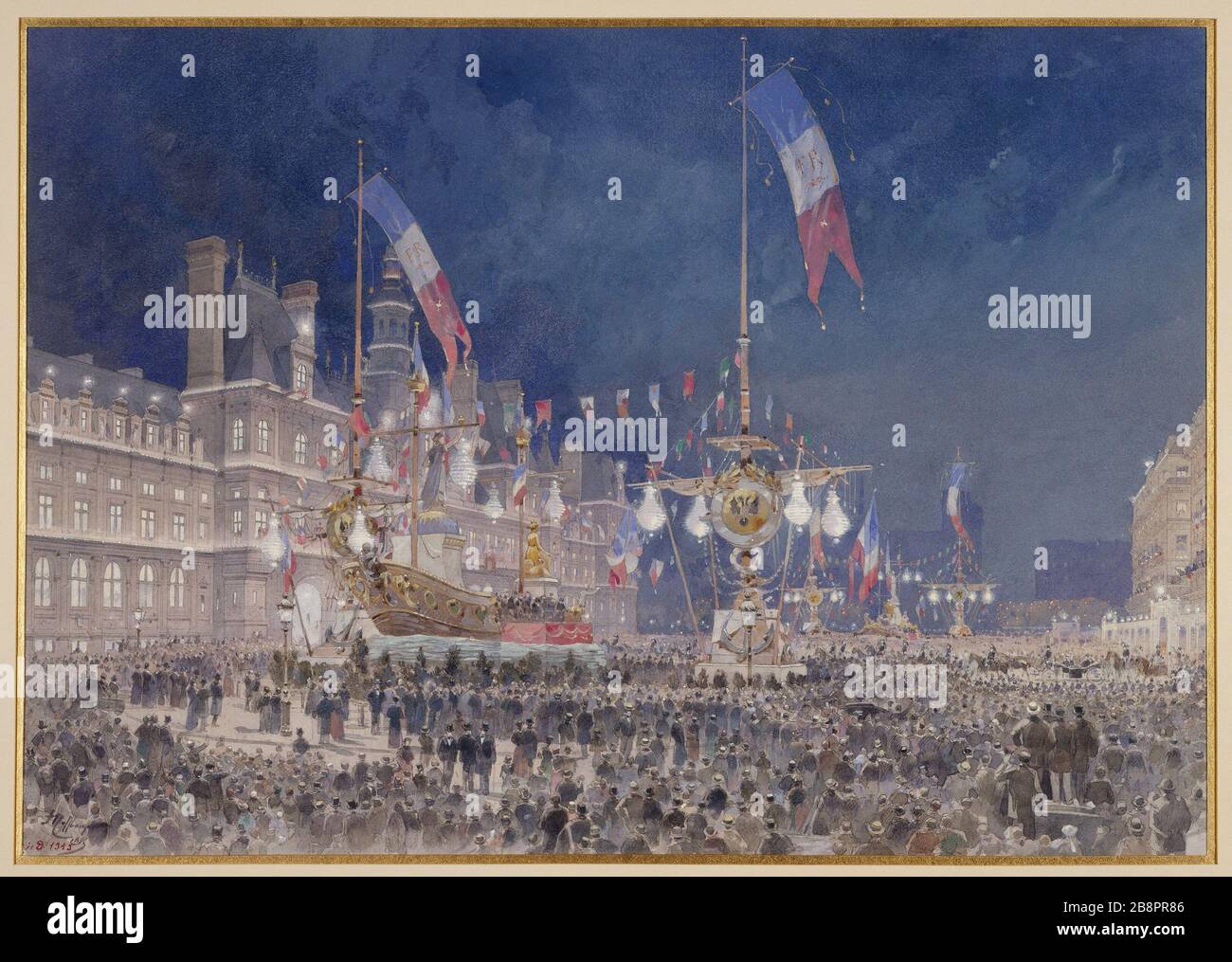 FRANCO-RUSSIAN FESTIVAL - LIGHTS OF CITY HALL Théodore Hoffbauer (1839-1922). 'Fêtes franco-russes : illumination de l'Hôtel de Ville, 1893'. Paris, musée Carnavalet. Stock Photo