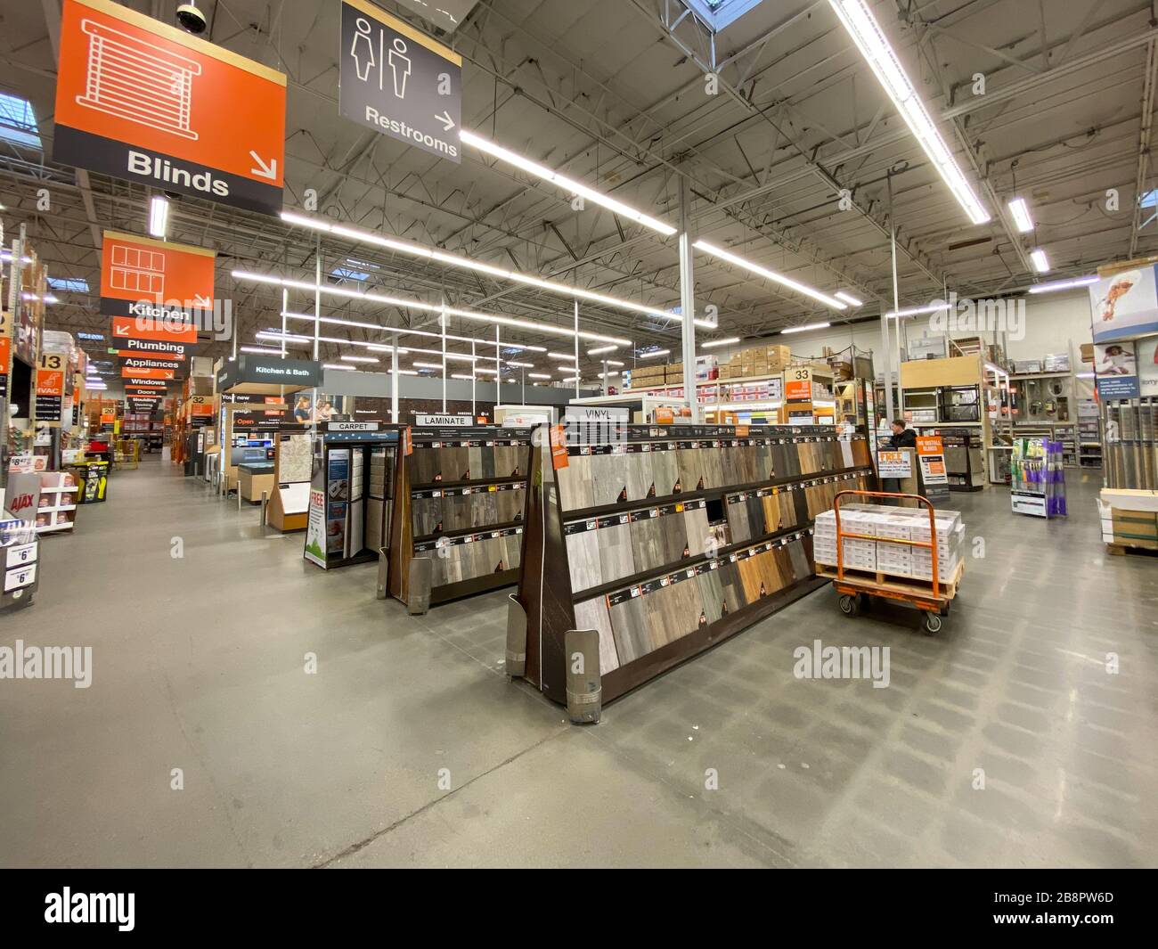 The Home Depot store department section aisles in San Diego, California,  USA. The Home Depot is