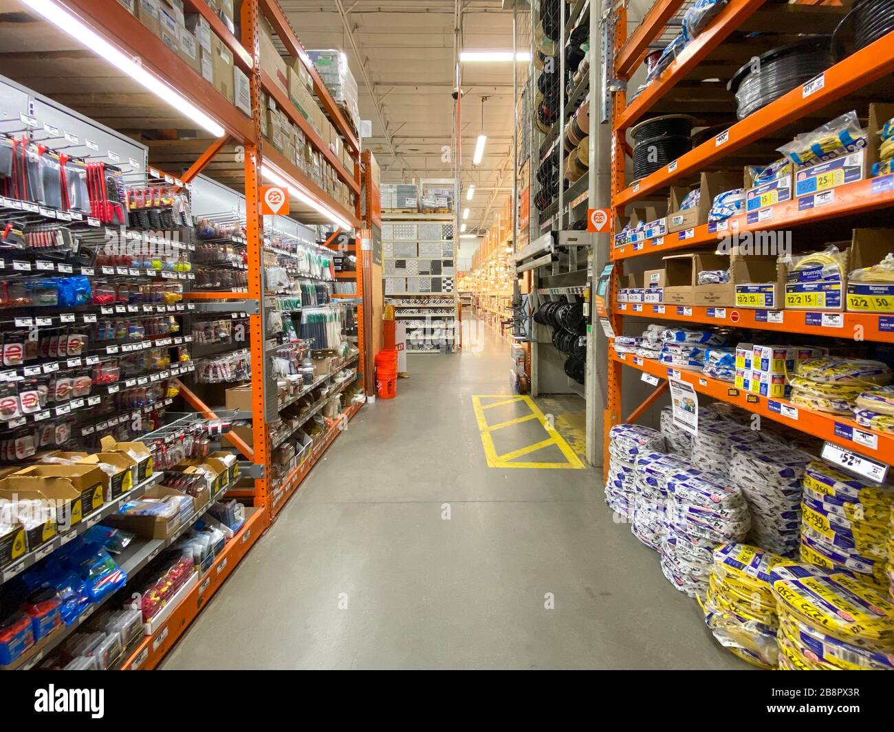 The Home Depot store department section aisles in San Diego, California, USA. The Home Depot is the largest home improvement retailer and construction service in the US. March, 15h, 2020 Stock Photo