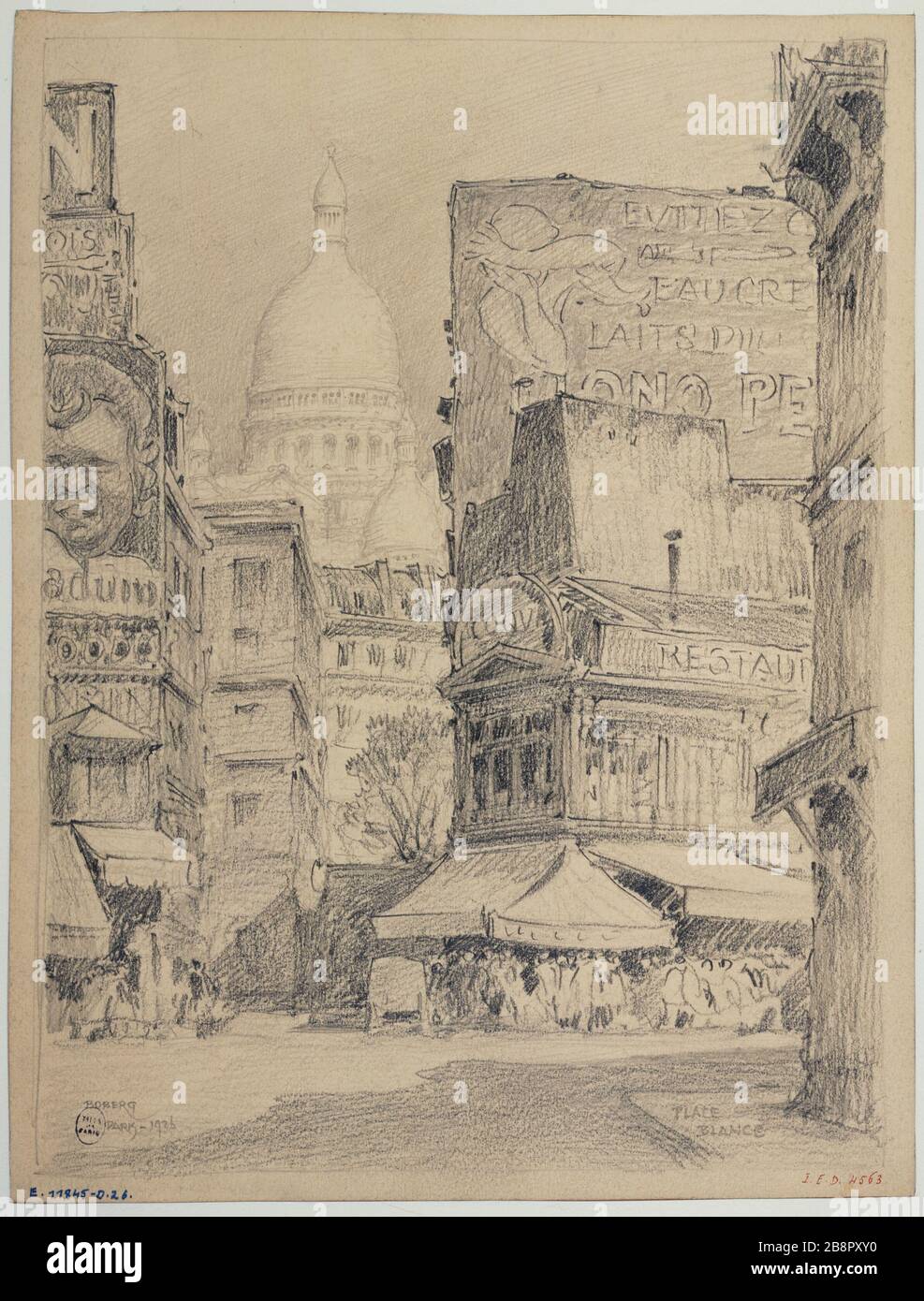 Place Blanche 1926 Gustave Ferdinand Boberg (1860-1946), architecte suédois. La place Blanche. Crayon. Paris (IXème arr.), 1926. Paris, musée Carnavalet. Stock Photo