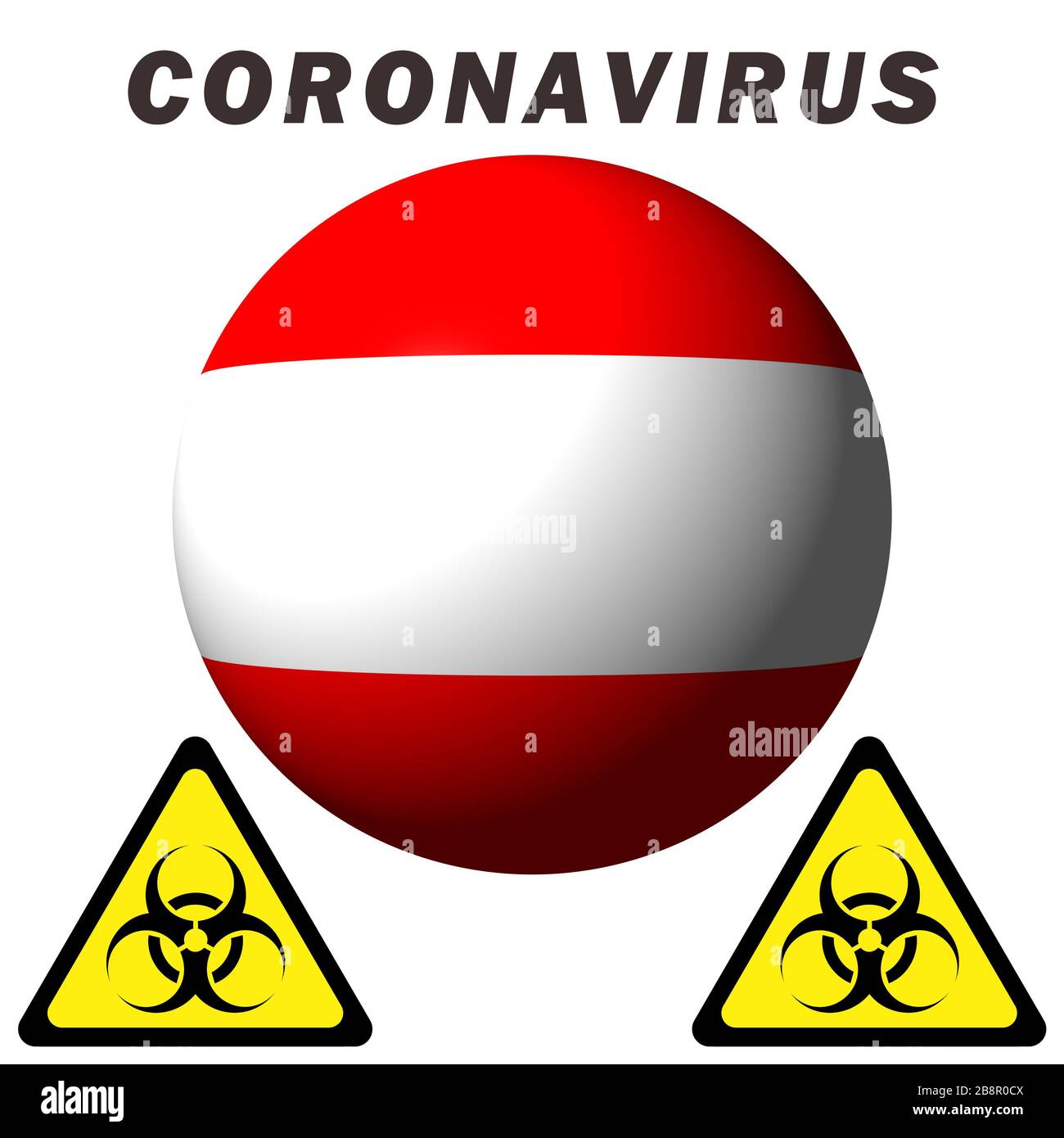 Coronavirus hazard sign on Austria flag Stock Photo