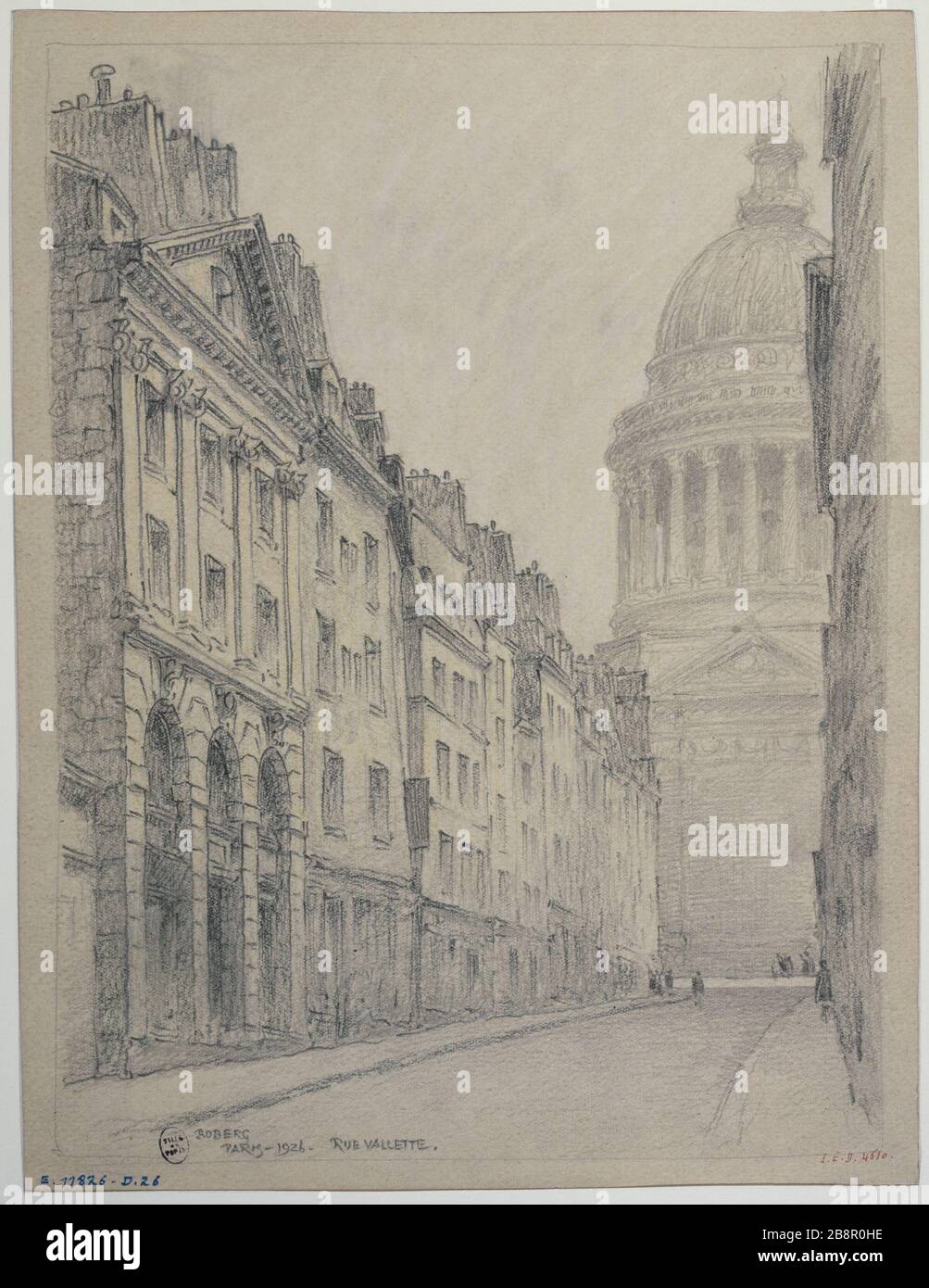 Rue Valette and the Pantheon, 1926 Gustave Ferdinand Boberg (1860-1946), architecte suédois. Rue Valette et le Panthéon. Crayon. Paris (Vème arr.), 1926. Paris, musée Carnavalet. Stock Photo
