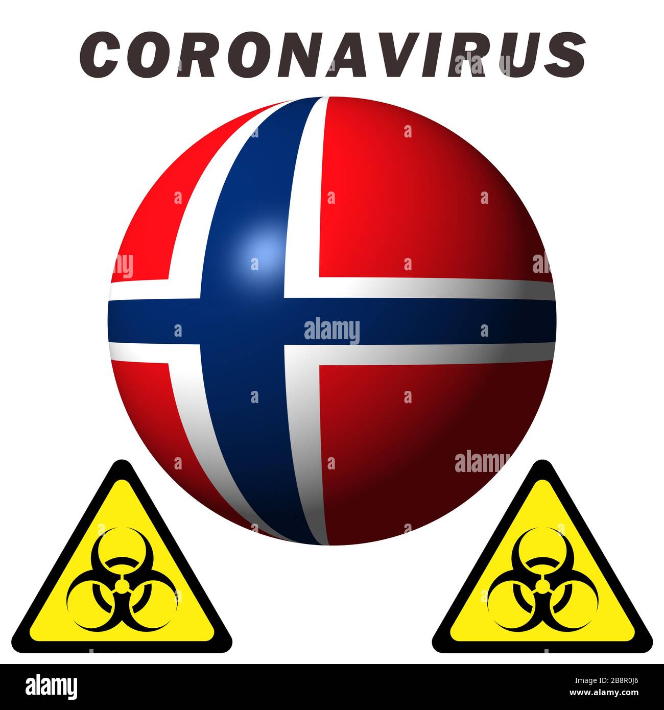 Coronavirus hazard sign on Norway flag Stock Photo