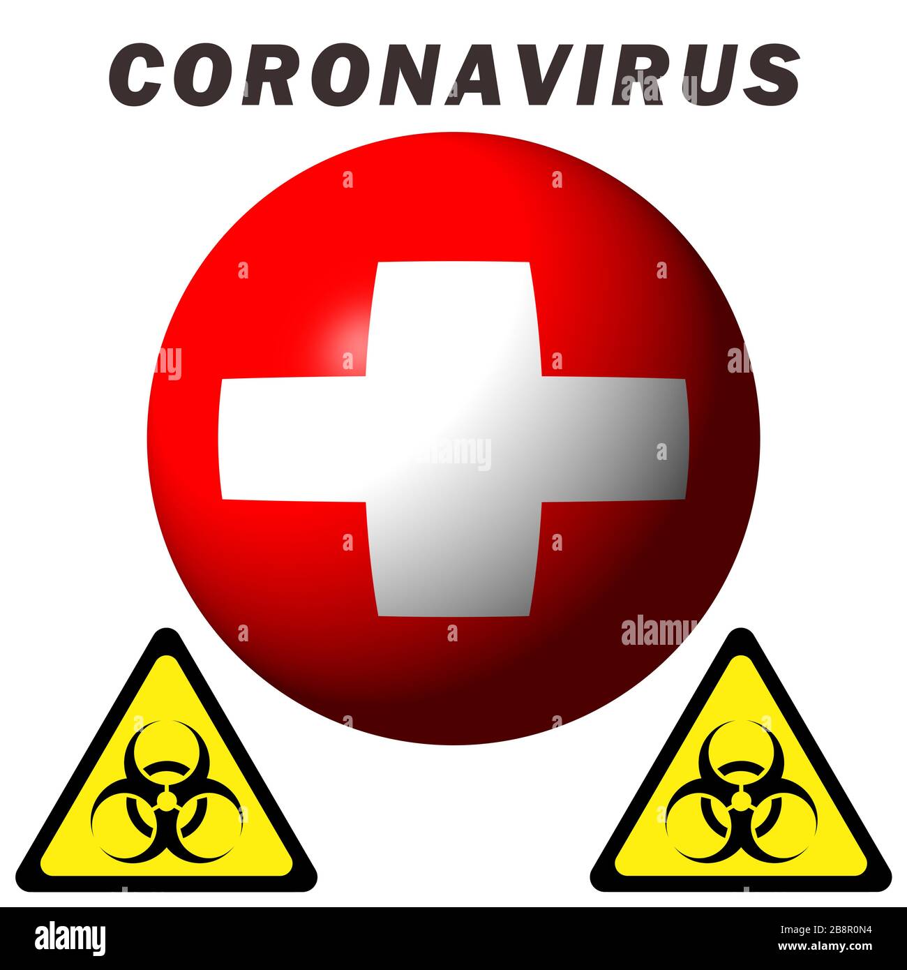 Coronavirus hazard sign on Switzerland flag Stock Photo