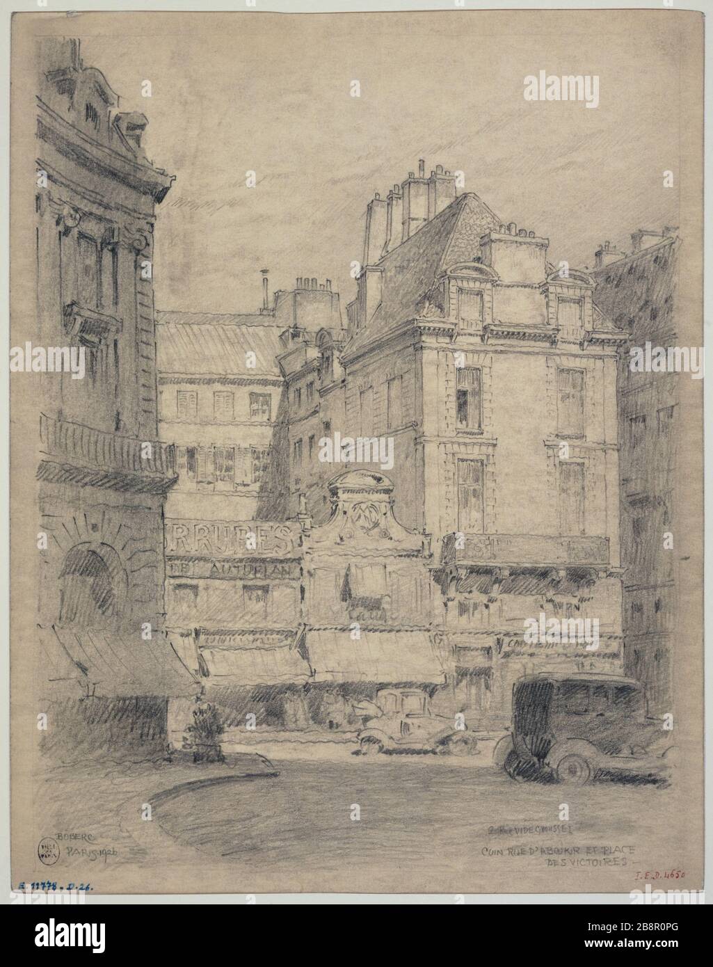 Corner of Rue d'Aboukir and Place des Victoires, 1926 Gustave Ferdinand Boberg (1860-1946), architecte suédois. Angle de la rue d'Aboukir et place des Victoires. Paris (IIème arr), 1926. Paris, musée Carnavalet. Stock Photo