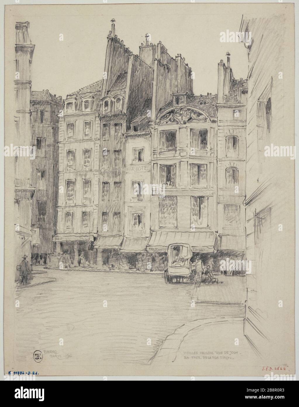 Rue de Jouy across the street Tiro 1926 Gustave Ferdinand Boberg (1860-1946), architecte suédois. Rue de Jouy en face de la rue Tiron. Crayon. Paris (IVème arr.), 1926. Paris, musée Carnavalet. Stock Photo