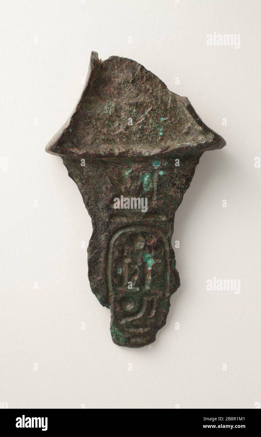 'Inscribed Dagger Hilt and Handle (image 2 of 3); Egypt, New Kingdom, 19th Dynasty, reign of Ramses II (1304 - 1237 BCE) or later Arms and Armor; daggers Bronze Width:  1 15/16 in. (5 cm); Weight: 65.1 g; Length:  3 5/16 in. (8.4 cm) Gift of Carl W. Thomas (M.80.203.48) Egyptian Art; Reign of Ramses II (1304 - 1237 BCE) or later; ' Stock Photo