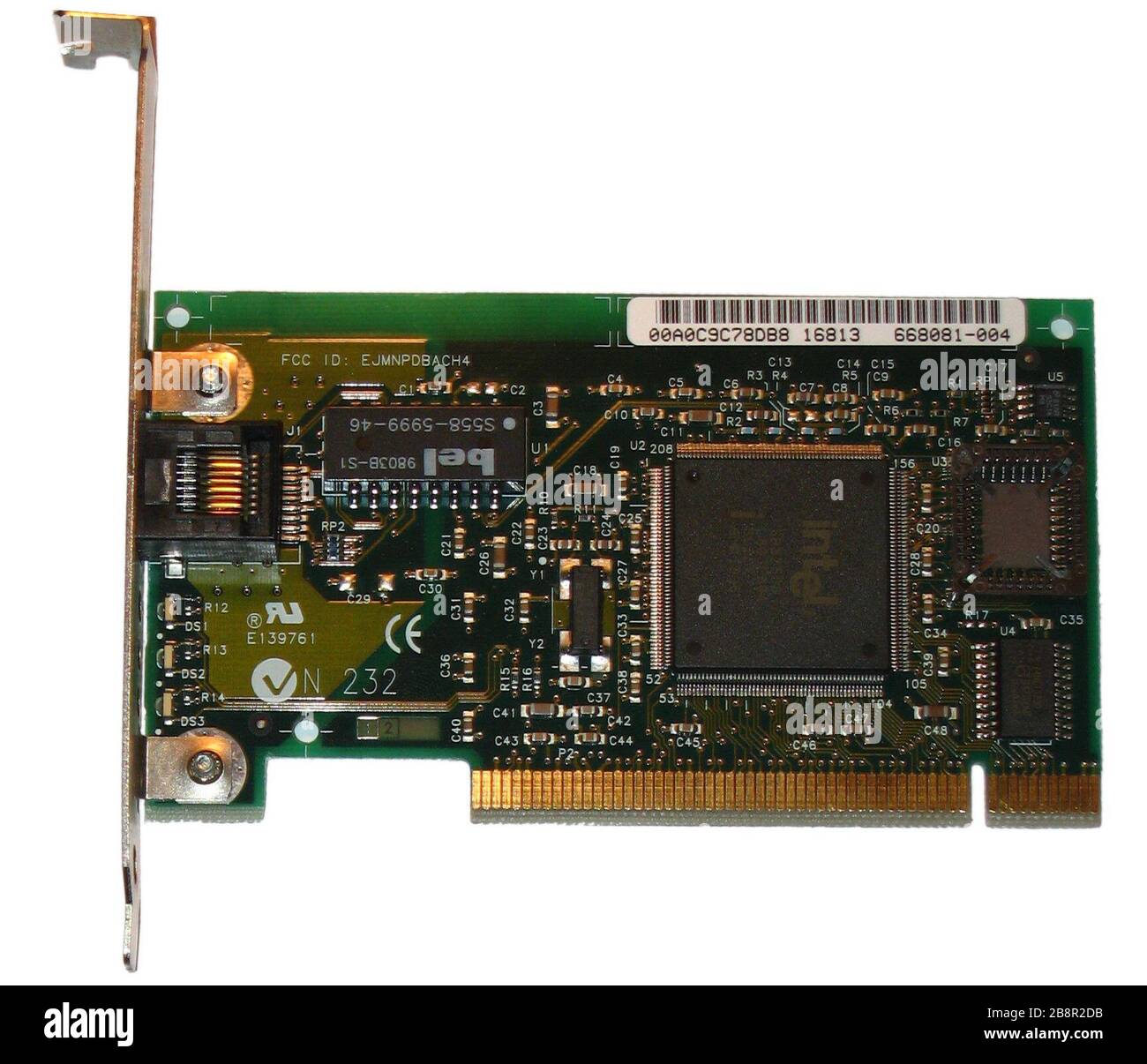 'English: Intel Pro/100 Desktop NIC, 82558 integrated PHY/MAC; 27 April 2008; I photographed the physical artifact. Touched up with GIMP.; ktims (talk); ' Stock Photo