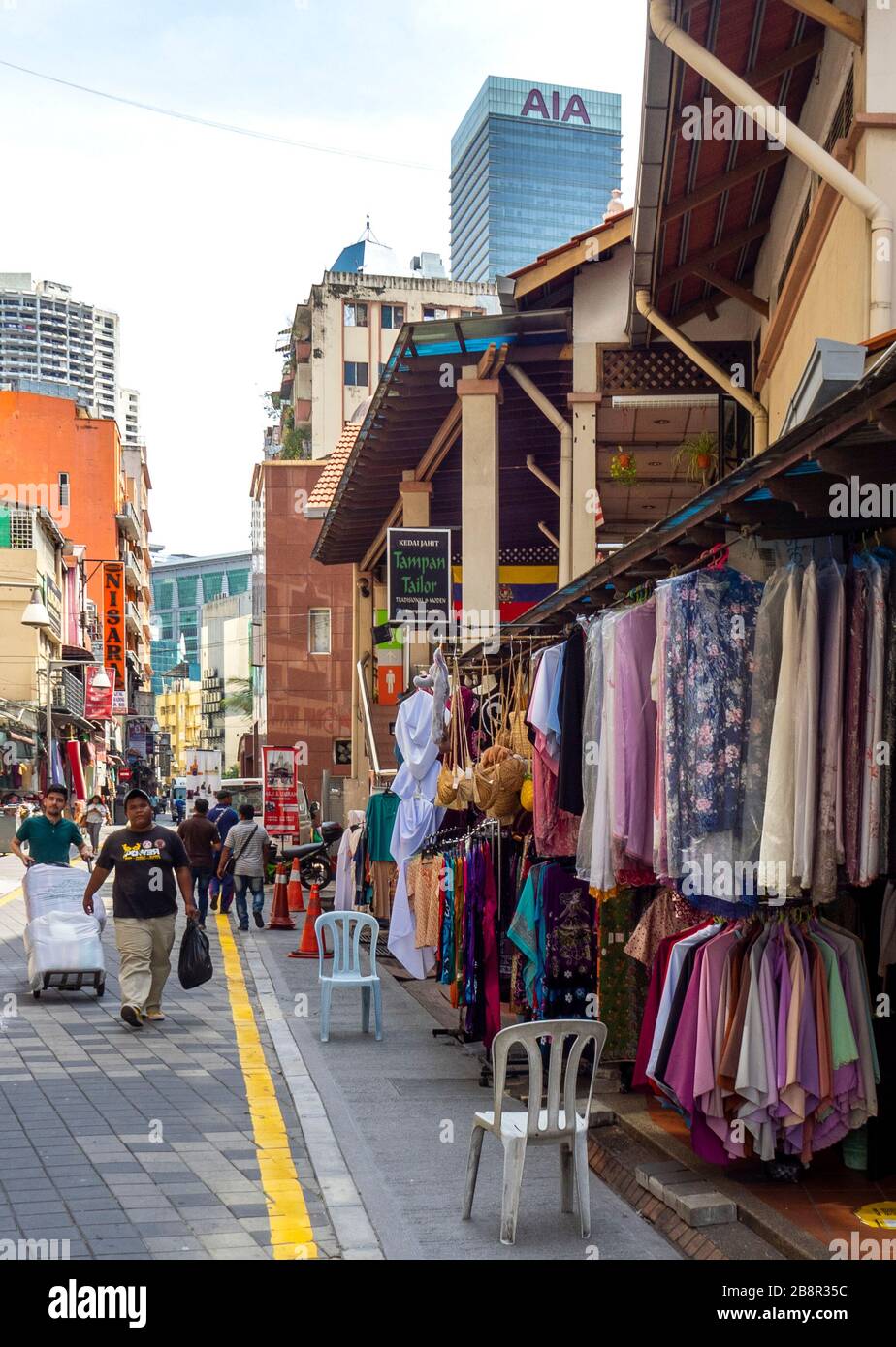 Jalan Bunus Lined With Street Market Fabric And Textile Stalls In City Centre Kuala Lumpur Malaysia Stock Photo Alamy