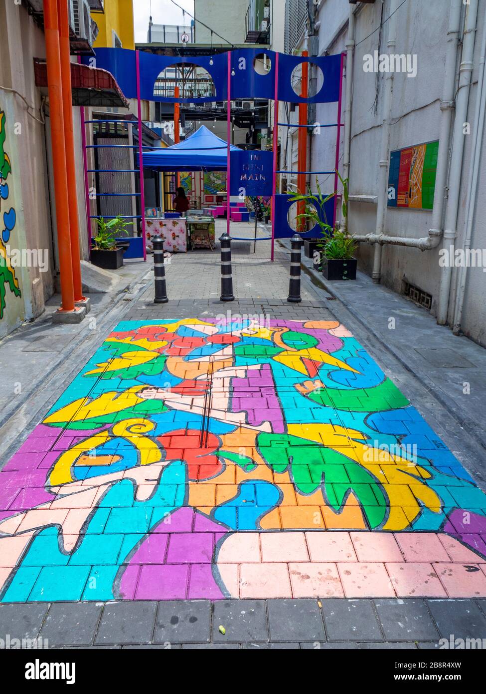 Urbanscapes abstract mural Balance by artist Fritilldea sponsored by Trend Beyond Colours Nippon Paints in a laneway Chinatown Kuala Lumpur Malaysia. Stock Photo