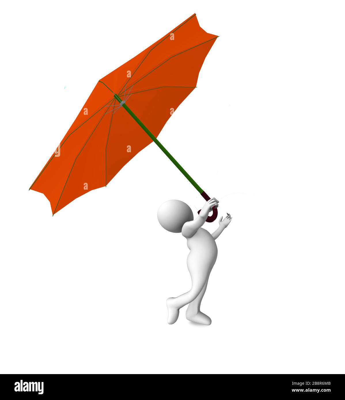 umbrella man white 3d character walking happy protecion isolated 3d