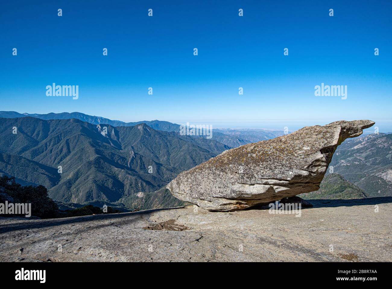 Hangin Rock stands precariously over the Kaweah Valley in Sequoia National Park. Stock Photo