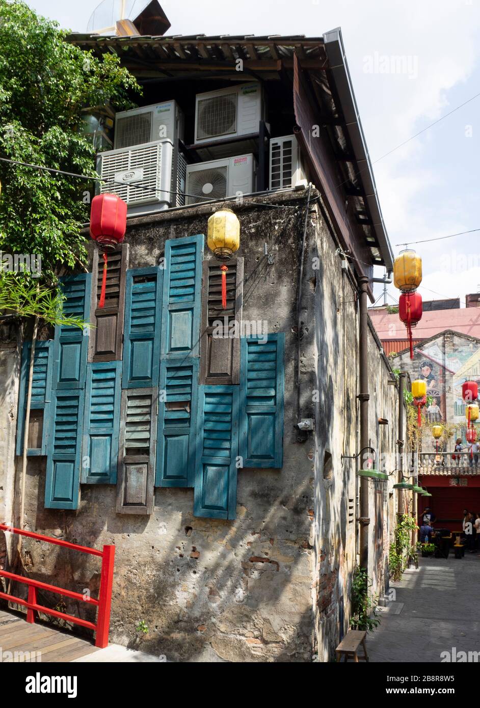 Kwai Chai Hong restoration of neglected laneway Lorong Panggung Chinese lanterns mural and street art Chinatown City Centre Kuala Lumpur Maylasia. Stock Photo