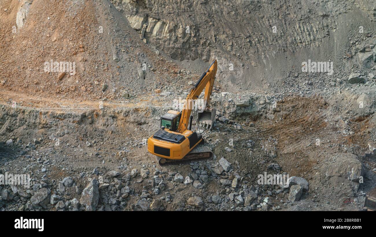 Aerial view of the gold mining openings by the work of many machines Stock Photo