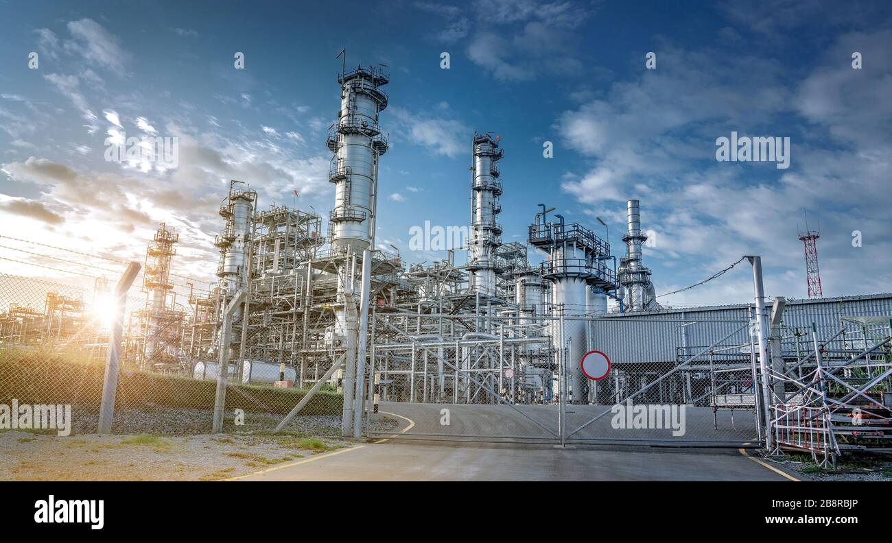 Panorama view at the Industry oil and gas refinery plant ,Located in a large petrochemical industrial area, Thailand Stock Photo