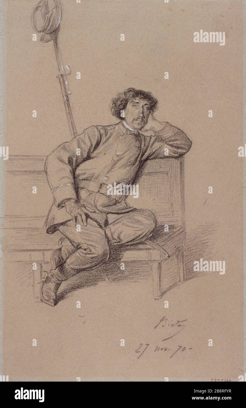 PORTRAIT OF CHARLES GARNIER DURING THE SEAT OF PARIS Alexandre Bida (1823-1895). 'Portrait de Charles Garnier (1825-1898), pendant le siège de Paris, 27 novembre 1870'. Dessin. Paris, musée Carnavalet. Stock Photo