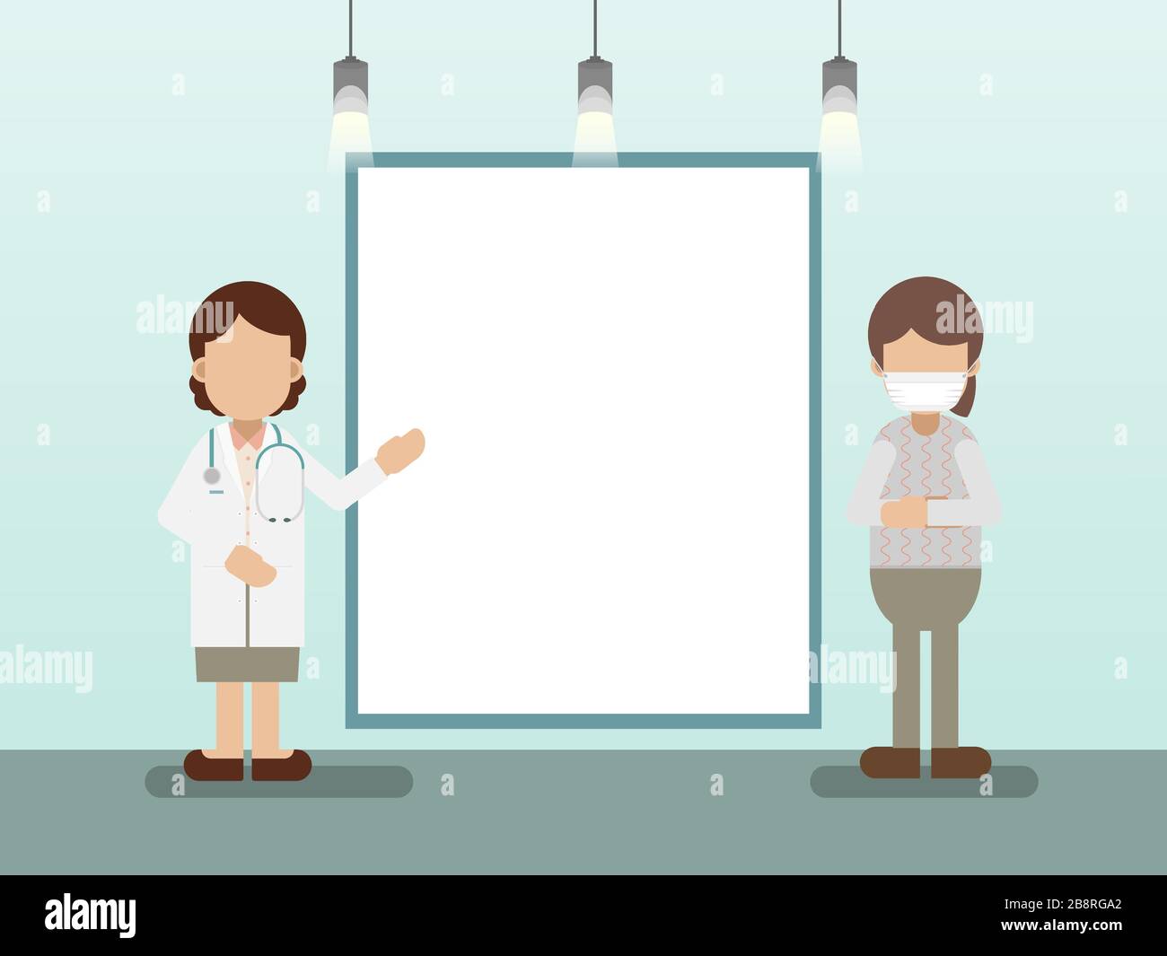Doctor with blank board and patient wear mask characters vector ...