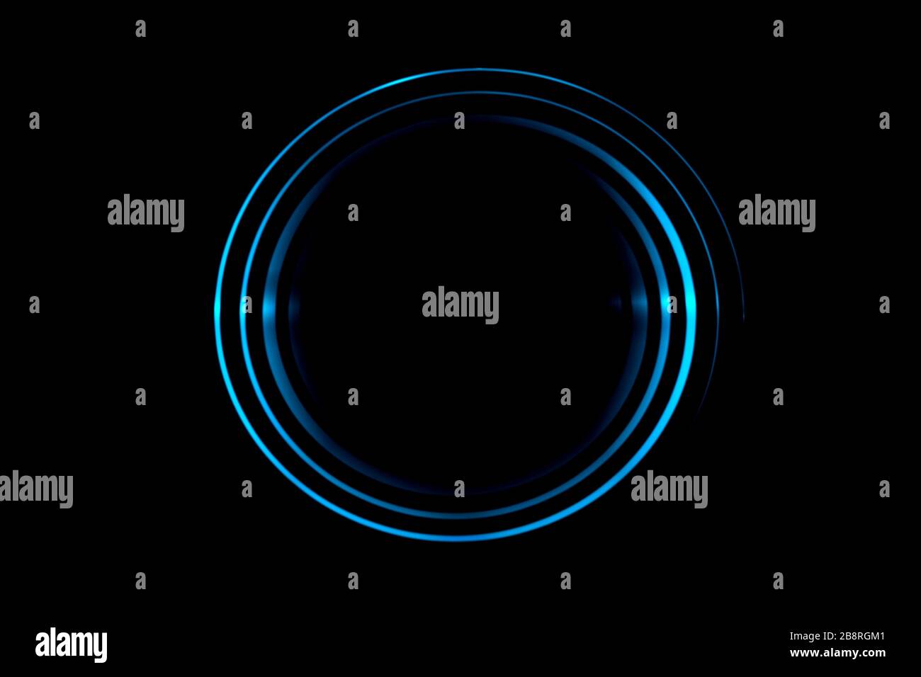 Light blue spiral with circle ring on black backdrop, abstract ...