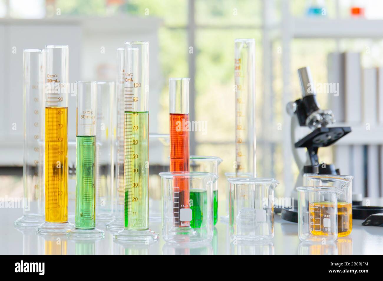 Chemical reagent bottles in scientific experiment bottles of different