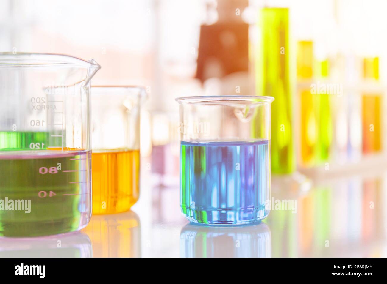 Chemical reagent bottles in scientific experiments of various sizes