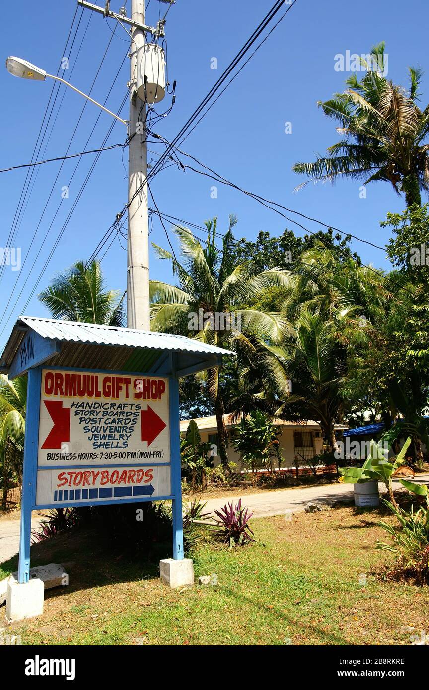 Palau, FEB 28, 2005 - Sign of the Ormuul Gift Shop Stock Photo