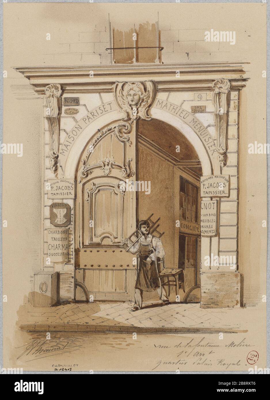 9 RUE MOLIERE Jules-Adolphe Chauvet (1828-1906). '9 rue Molière'. Crayon, lavis, rehaut de gouache blanche sur papier beige. Paris, musée Carnavalet. Stock Photo