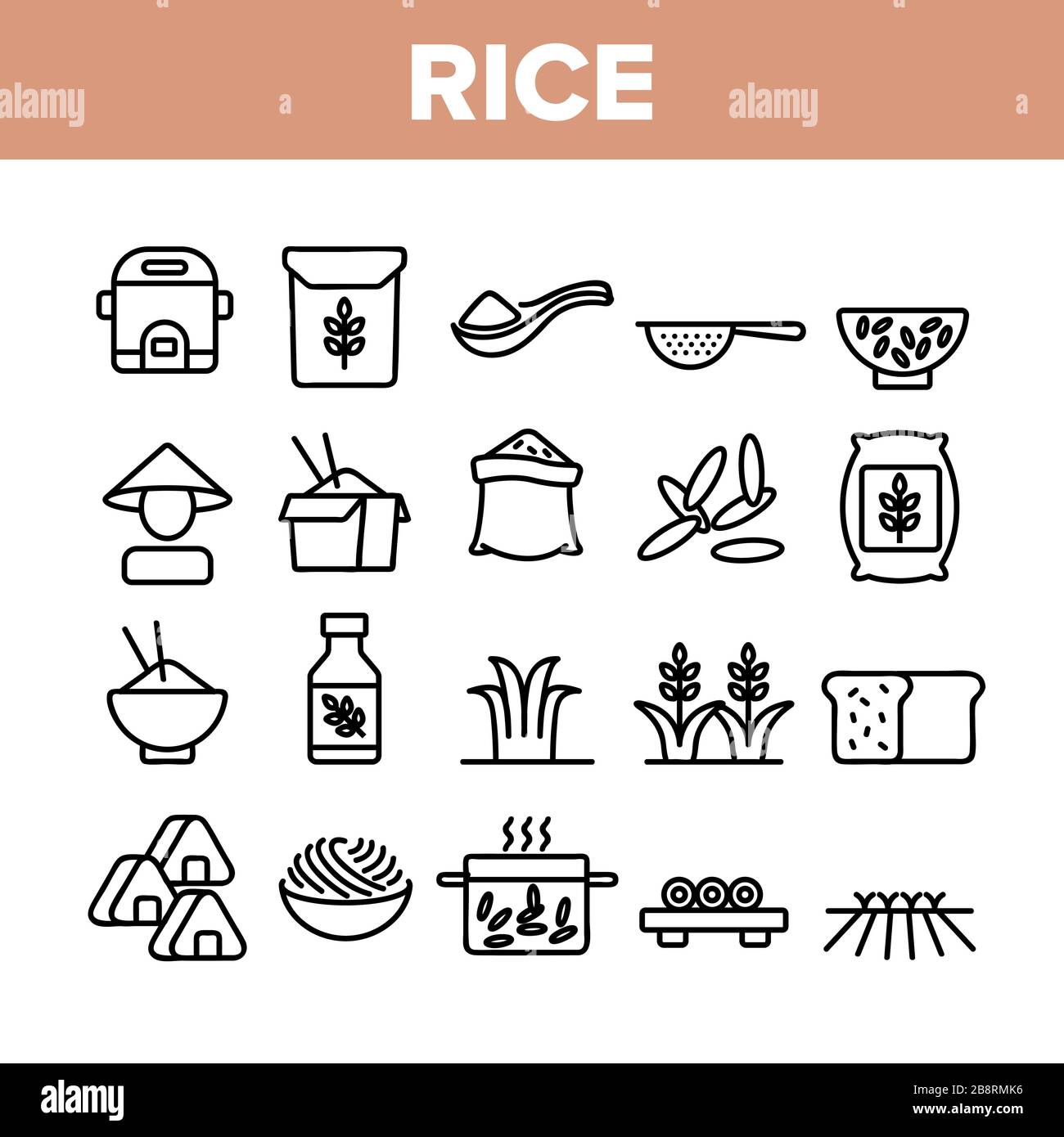 Rice Chinese Culture Collection Icons Set Vector Stock Vector Image
