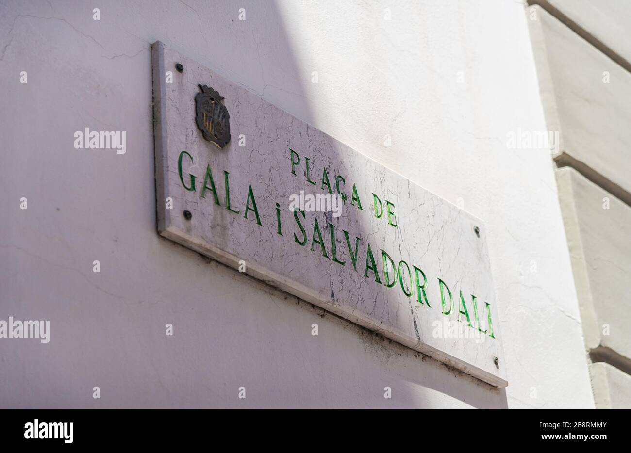 Figueres, Spain - August 3, 2019: Sign of Gala and Salvador Dali square Stock Photo