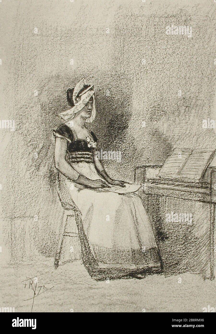 'Jeune Fille au clavecin; English:  Belgium, 1872 Prints Phototypie Gift of Michael G. Wilson (M.84.243.318) Prints and Drawings; 1872date QS:P571,+1872-00-00T00:00:00Z/9; ' Stock Photo