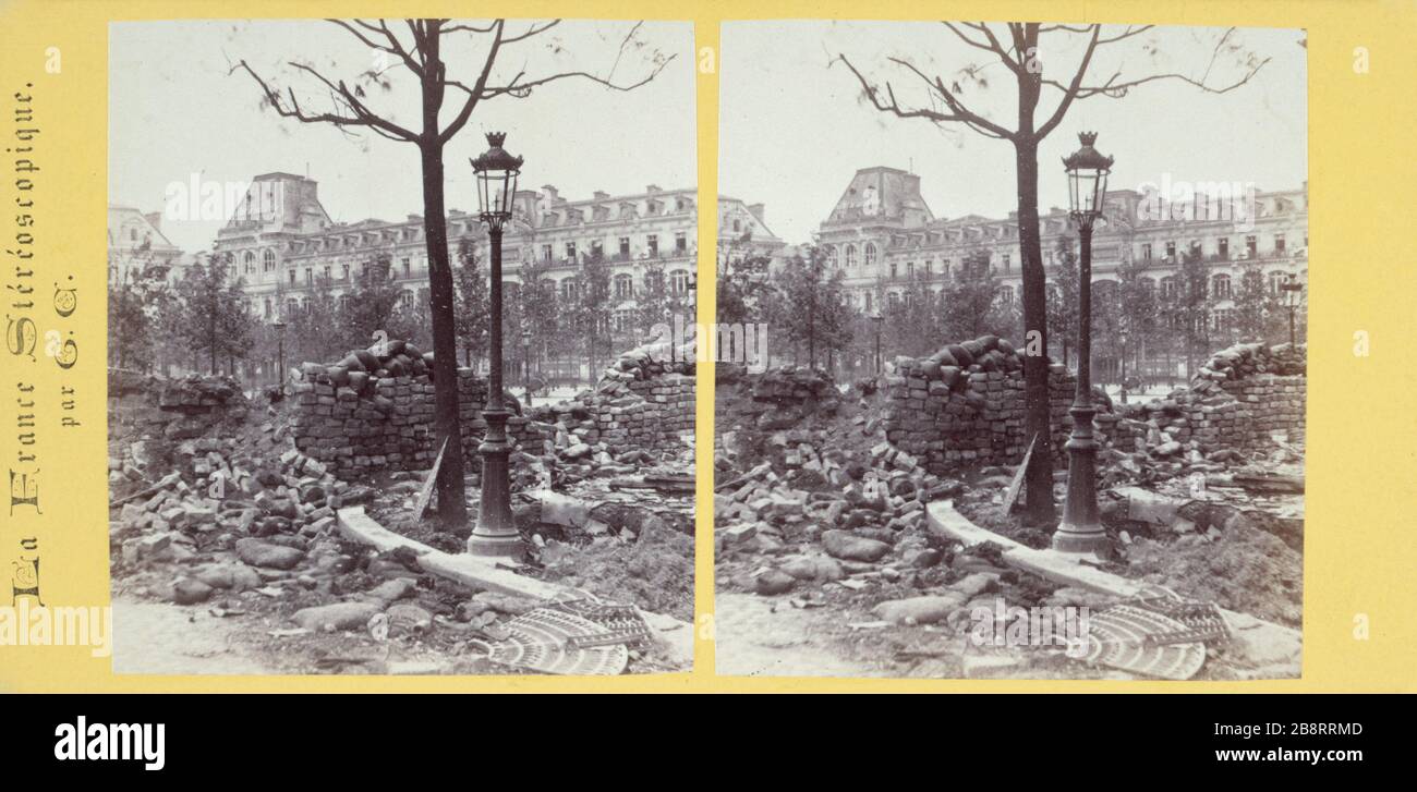 THE DISTRICT OF PARIS La Commune de Paris. Barricade, place du Château d'Eau. Paris (Xème arr.). Vue stéréoscopique, 1871. Paris, musée Carnavalet. Stock Photo