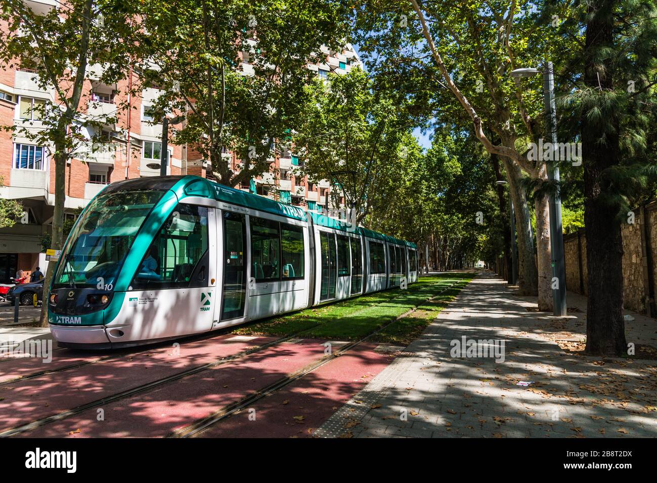 Barcelona, Spain - August 1, 2019: Barcelona tram line in Olympic Village Stock Photo