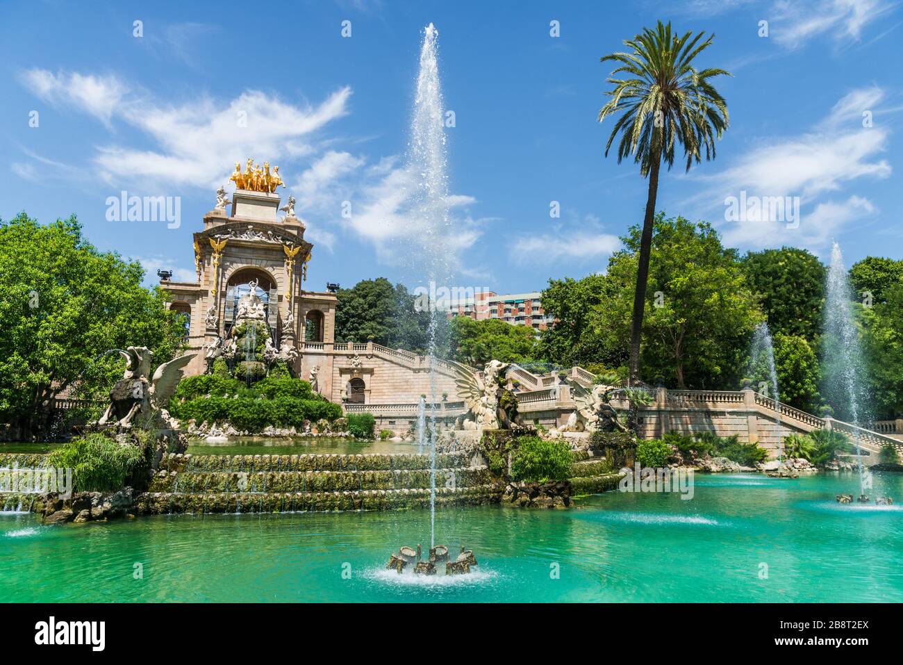 Cascada fountain at the Ciutadella Park with public access in Barcelona. Stock Photo