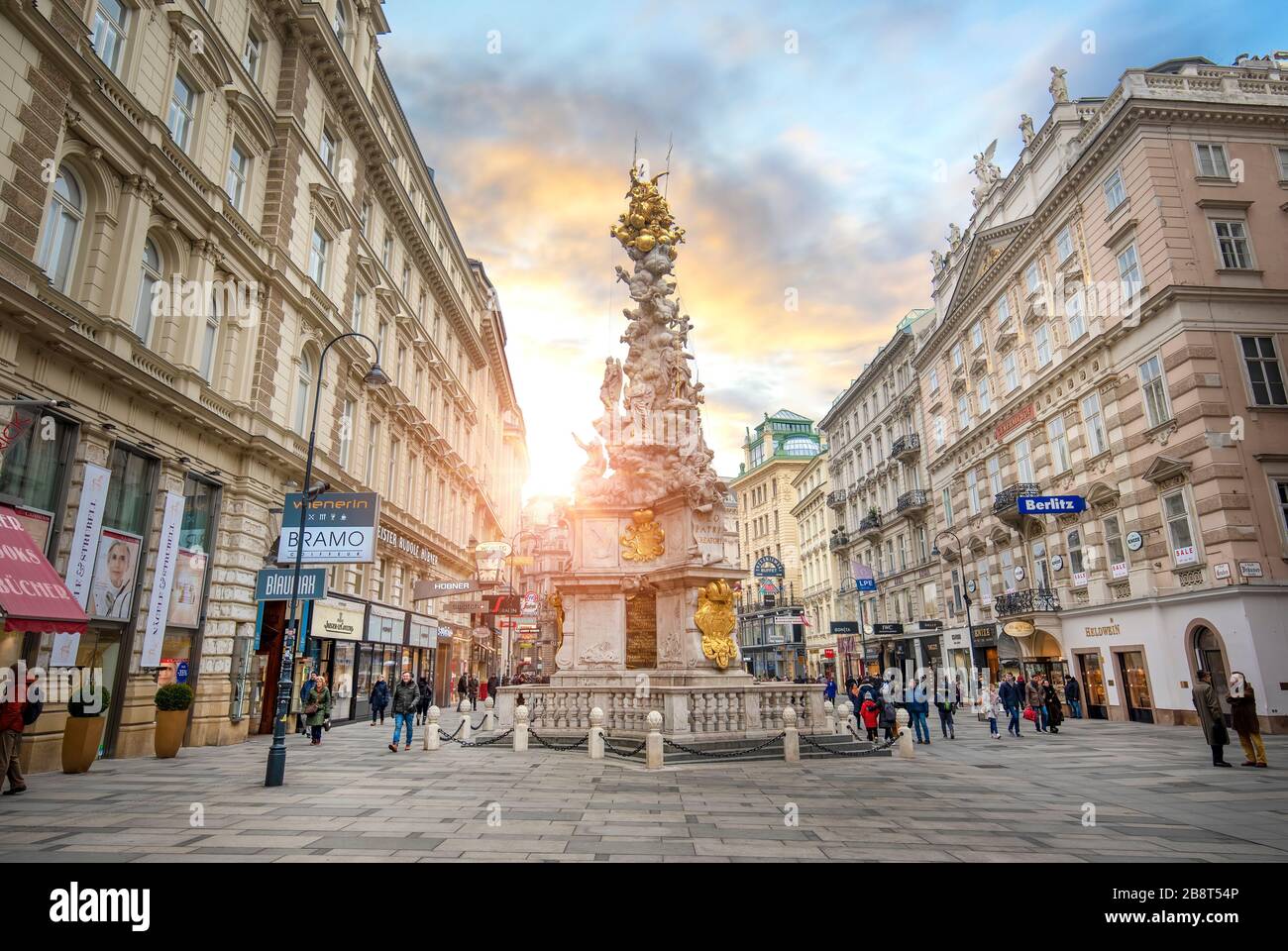Vienna, Austria. Plague Column or the Holy Trinity Column, a religious monument on Graben Street. Grabenstrasse in the city center of Wien. Stock Photo