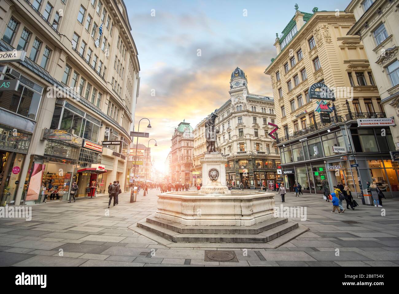 Vienna, Austria. Plague Column or the Holy Trinity Column, a religious monument on Graben Street. Grabenstrasse in the city center of Wien Stock Photo