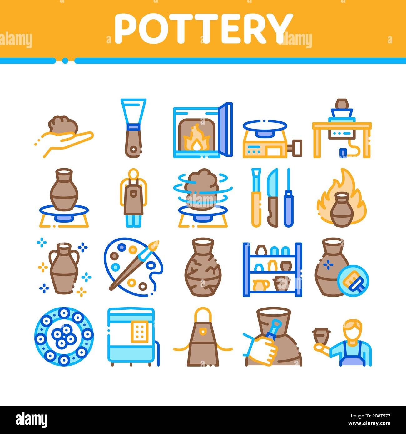 Pottery And Ceramics Collection Icons Set Vector Stock Vector